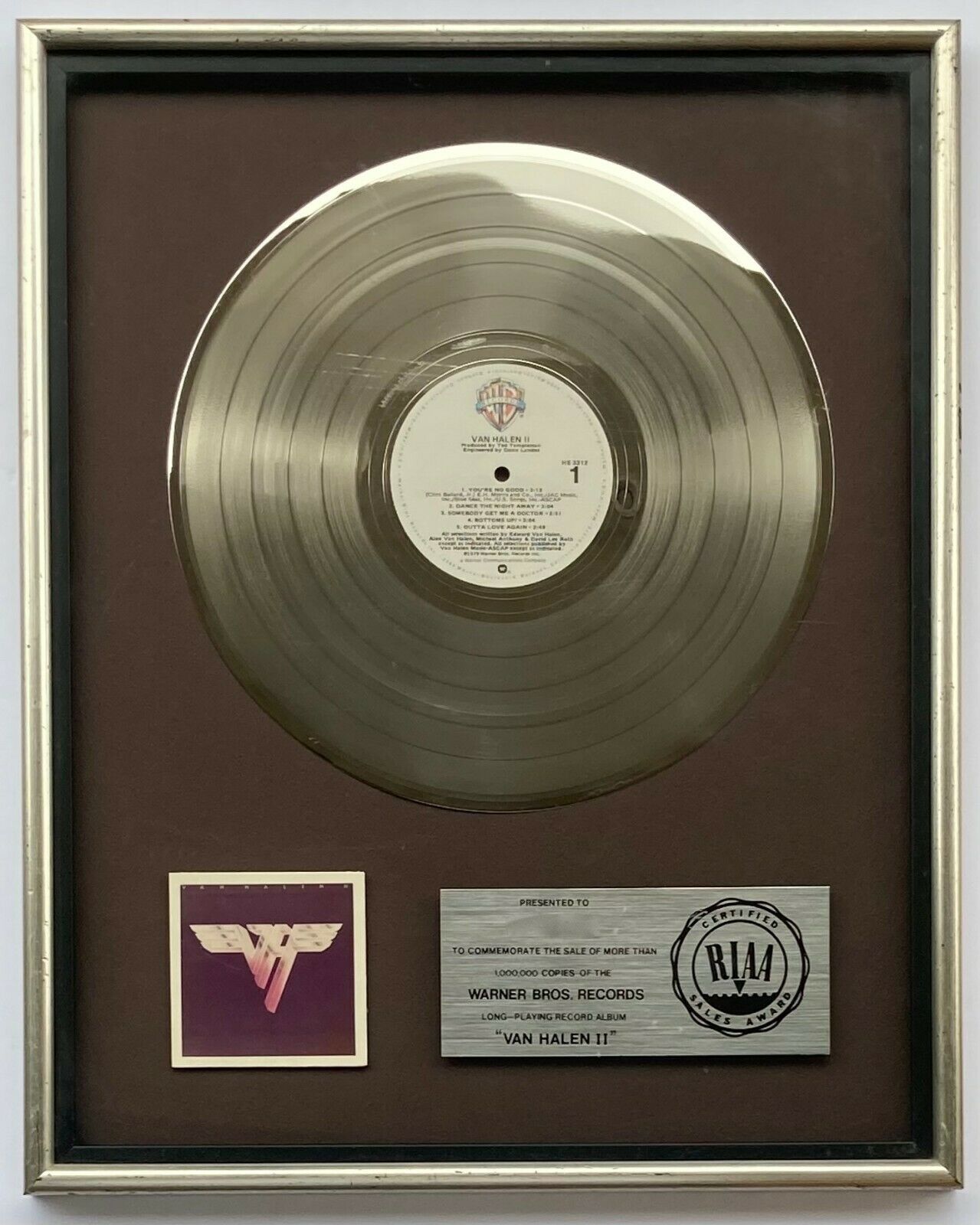 Van Halen Van Halen Ii Riaa Platinum Record Award Presented To Warner Bros Svp