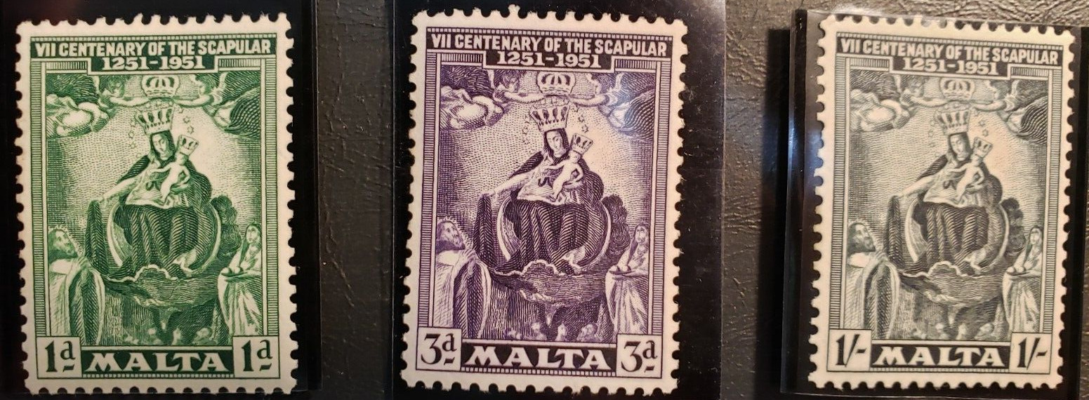 Stamp Europe Malta 1951 Set Of 3 Madonna & Child Sc229-231