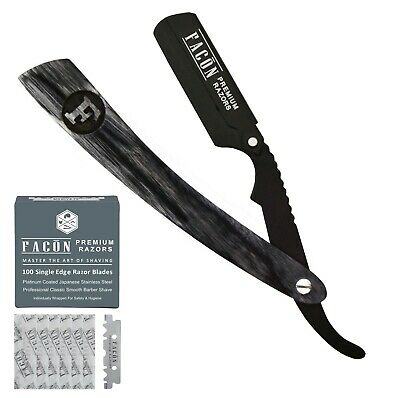 100 Blades + Classic Wooden Straight Edge Barber Razor Cut Throat Salon Shave