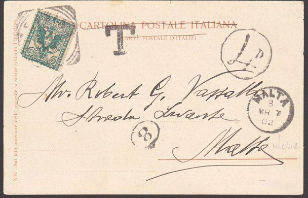 Malta 1902 Postcard Ex Italy - Scarce 4d In Circle Postage Due Mark.........5400
