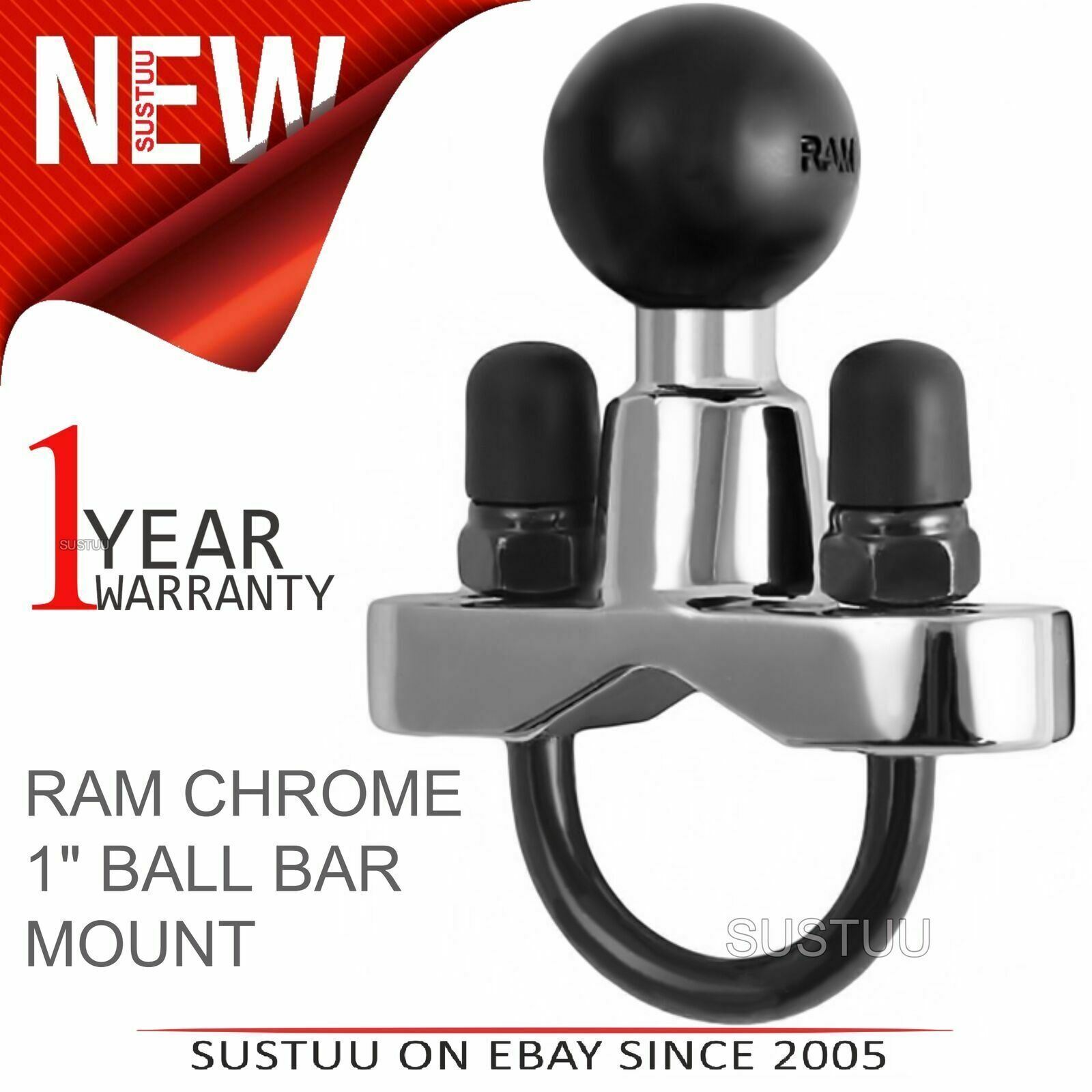 Ram Chrome Rail Base With Stainless Steel U-bolt & 1" Ball For Rail Ram-b-231chu