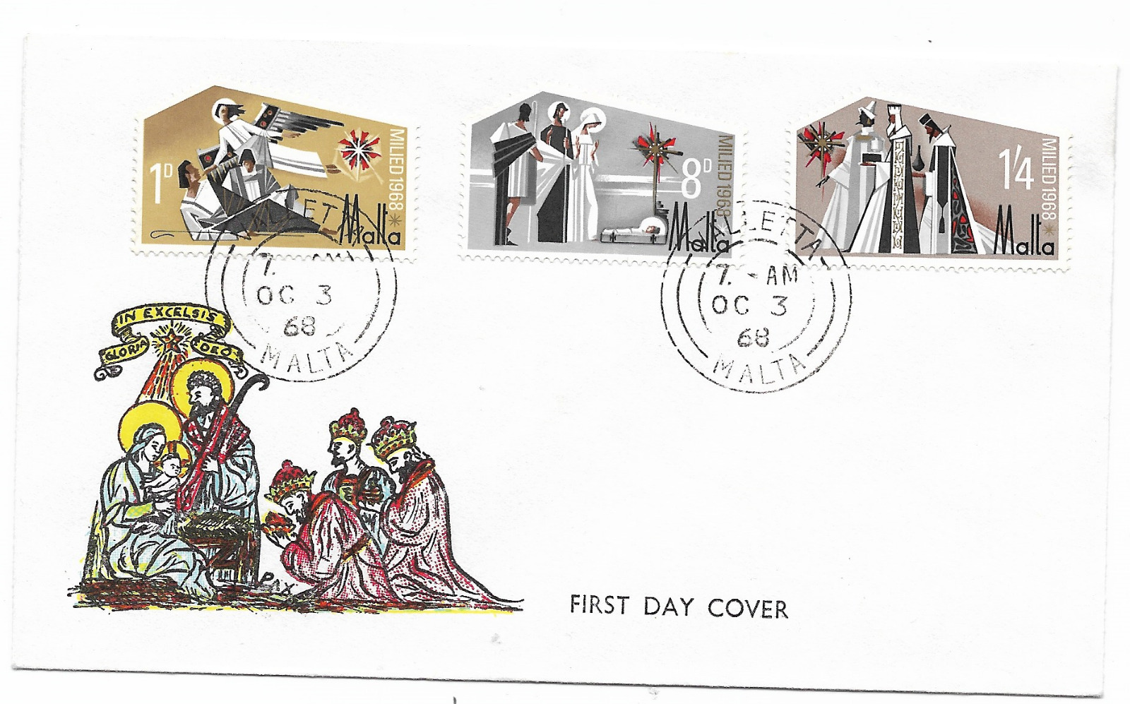 Malta ( Christmas ) 1968 Set Of 3 Stamps On First Day Cover