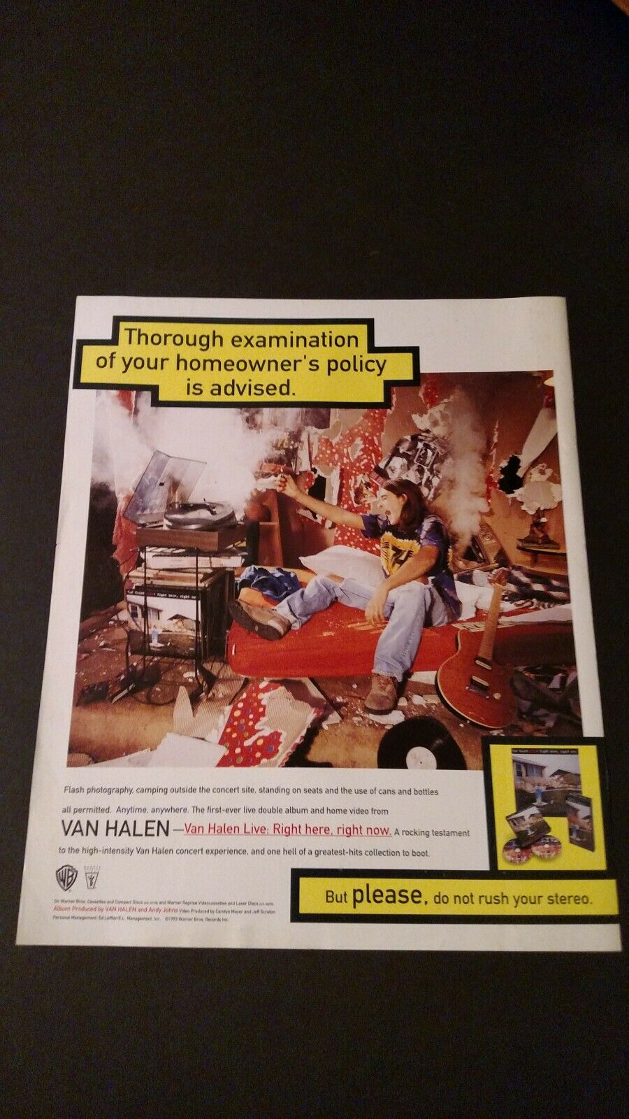 Van Halen Live: Right Here, Right Now. 1993  Rare Original Print Promo Poster Ad