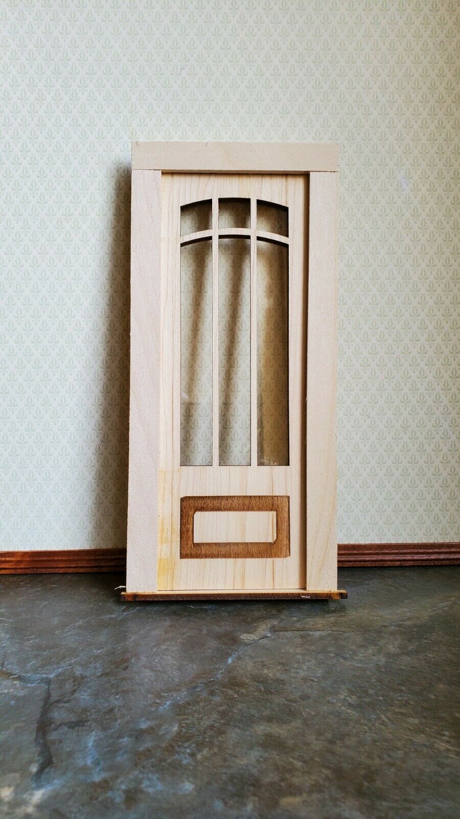 Dollhouse Miniature Exterior Door 6 Window Panes Arch 1:12 Scale Wood 2329